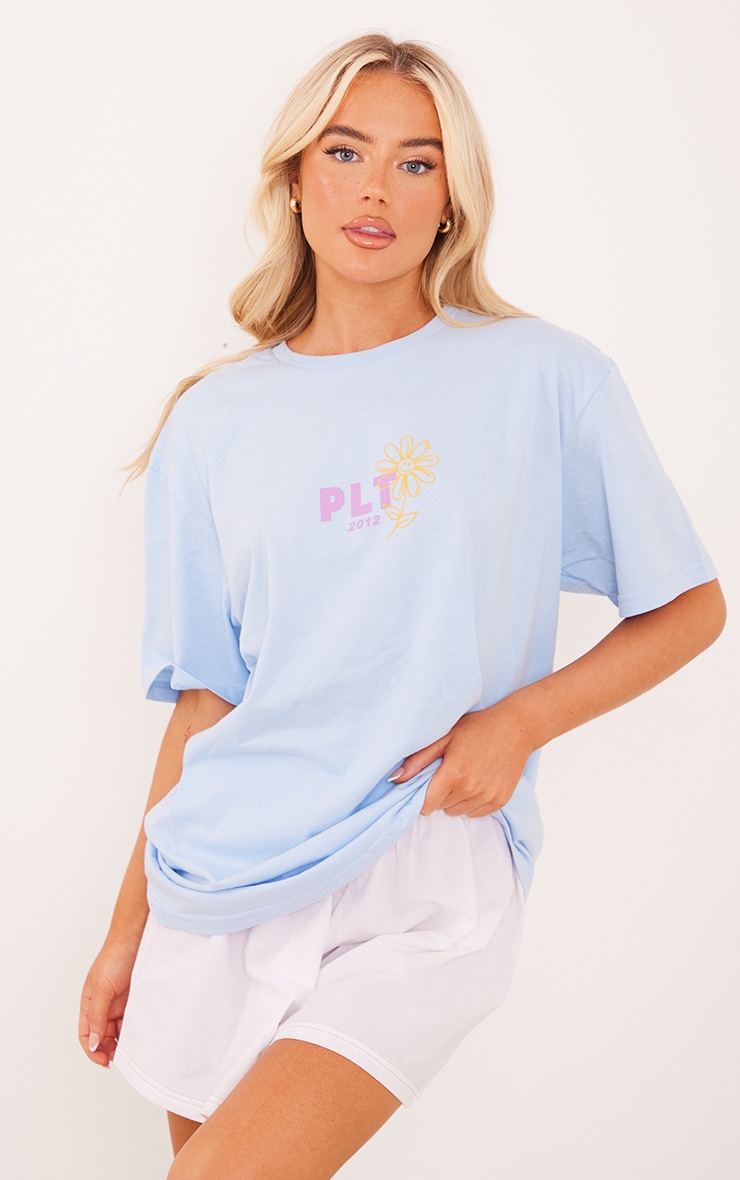 PRETTYLITTLETHING Baby Blue Flower Printed T Shirt image 2