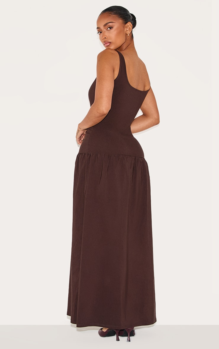Shape Chocolate Stretch Woven Square Neck Dropped Hem Maxi Shift Dress image 2