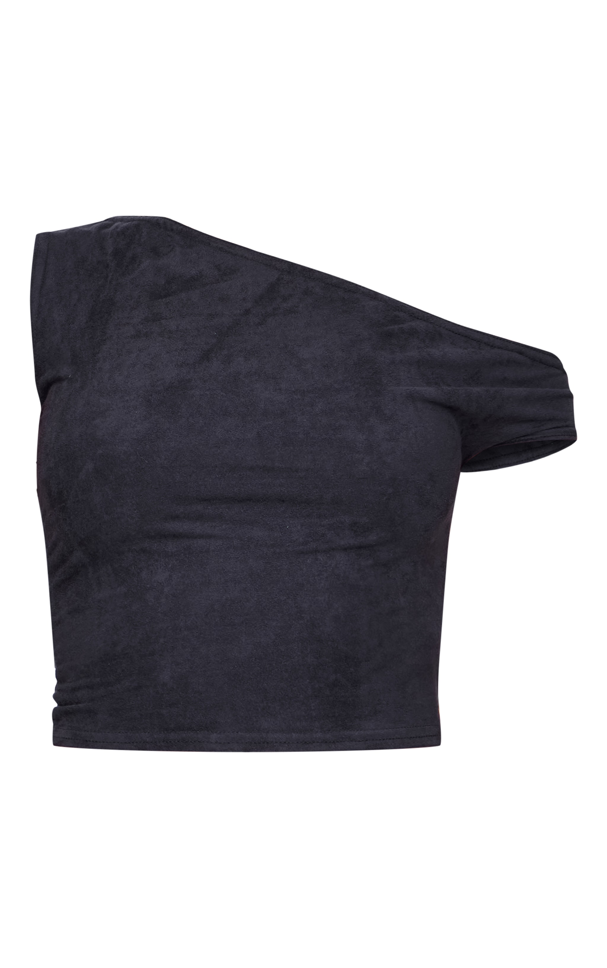 Black Faux Suede Asymmetric Crop Top image 5