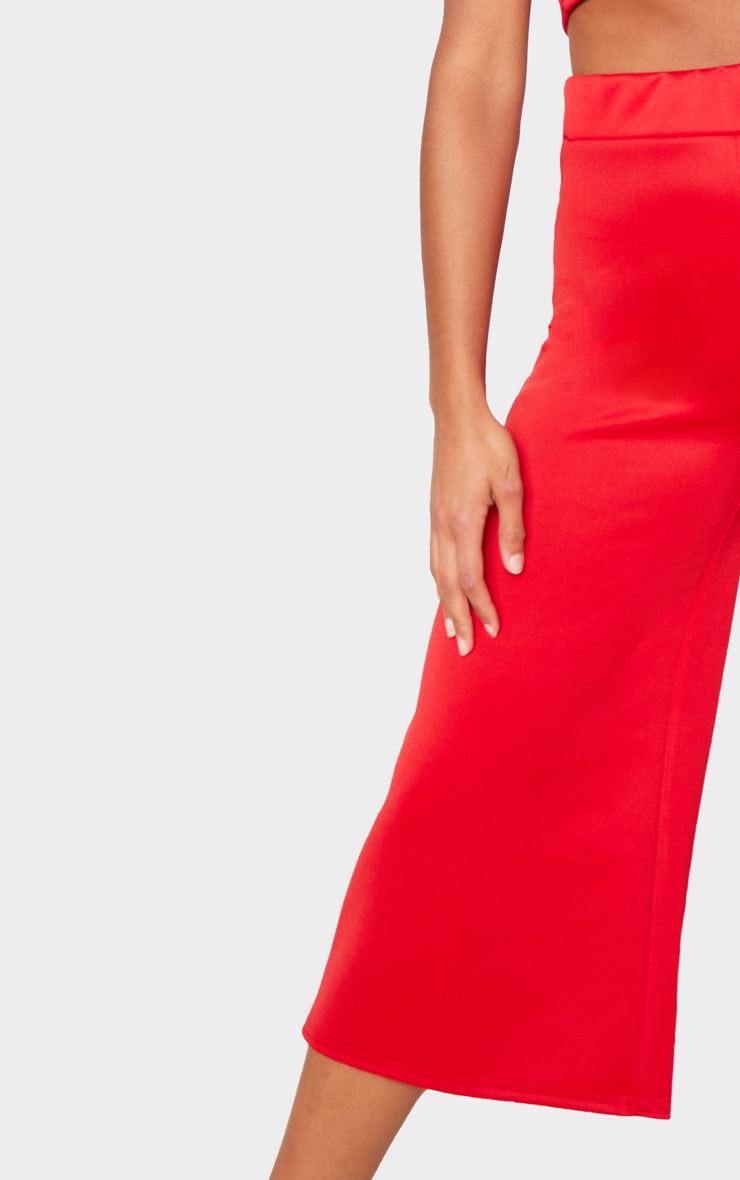 Red Basic High Waisted Scuba Culottes image 5