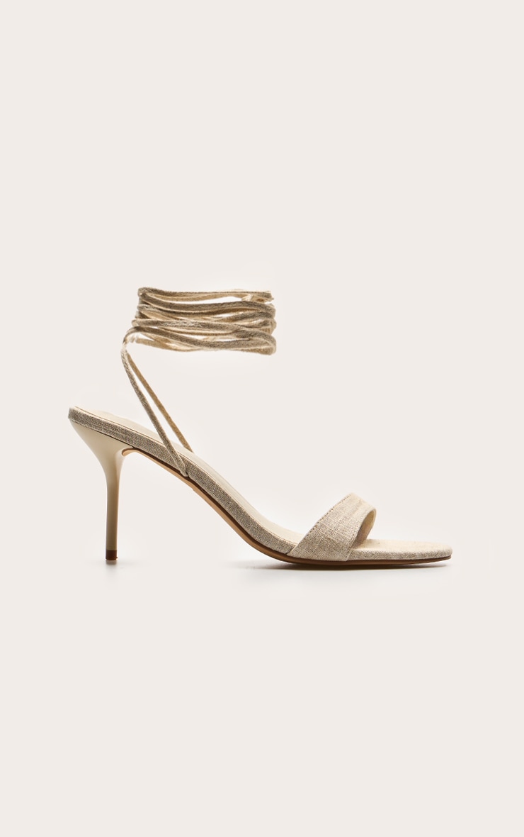 Natural Woven Round Toe Lace Up High Stiletto Heeled Sandals image 2