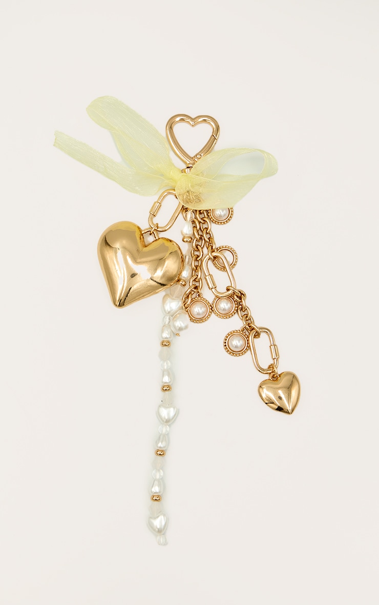 Gold Layered Pearl & Heart Bag Charm image 3