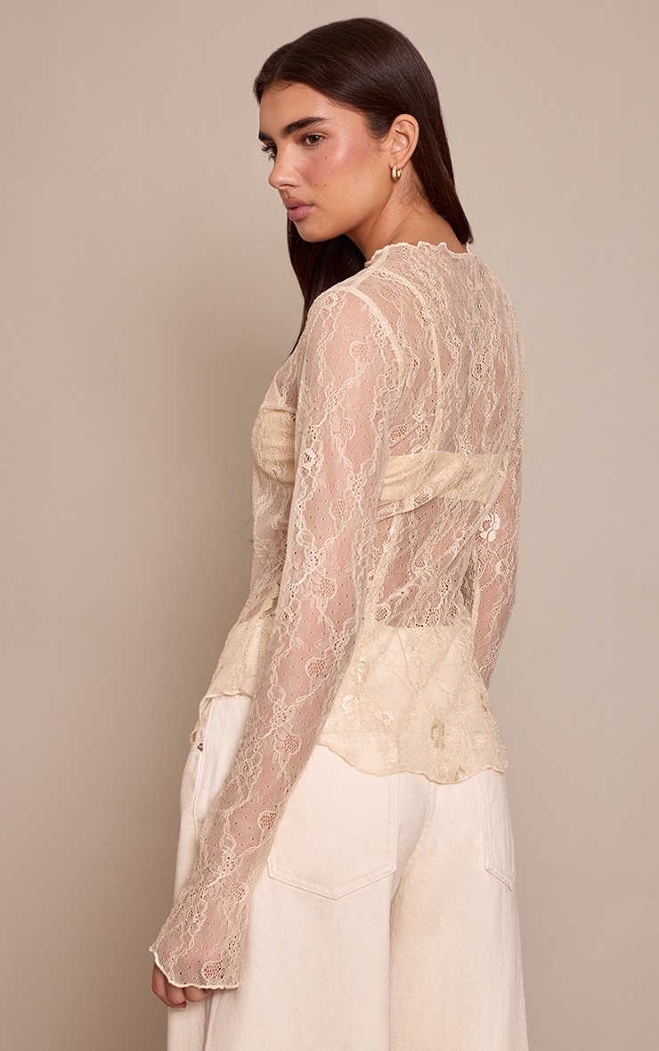 Cream Long Sleeve Delicate Lace Top image 2