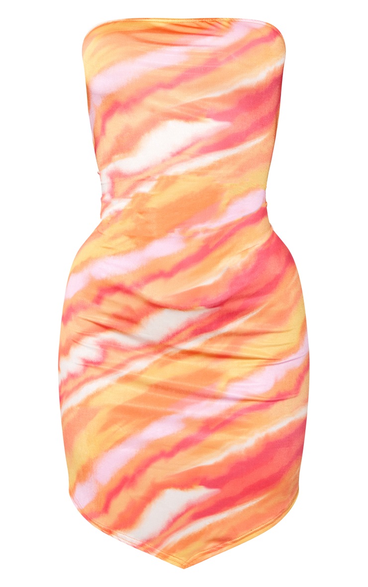 Orange Abstract Print Slinky Tie Back Bandeau Shift Dress image 5