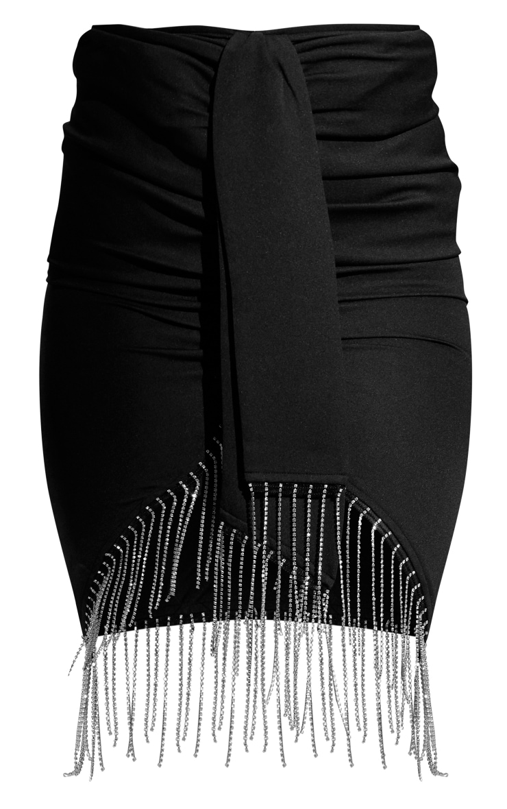 Jupe mi-longue tissée noire à sequins et franges image 5