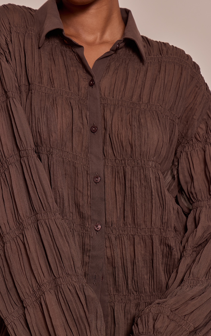 Dark Brown Chiffon Shirred Shirt image 4