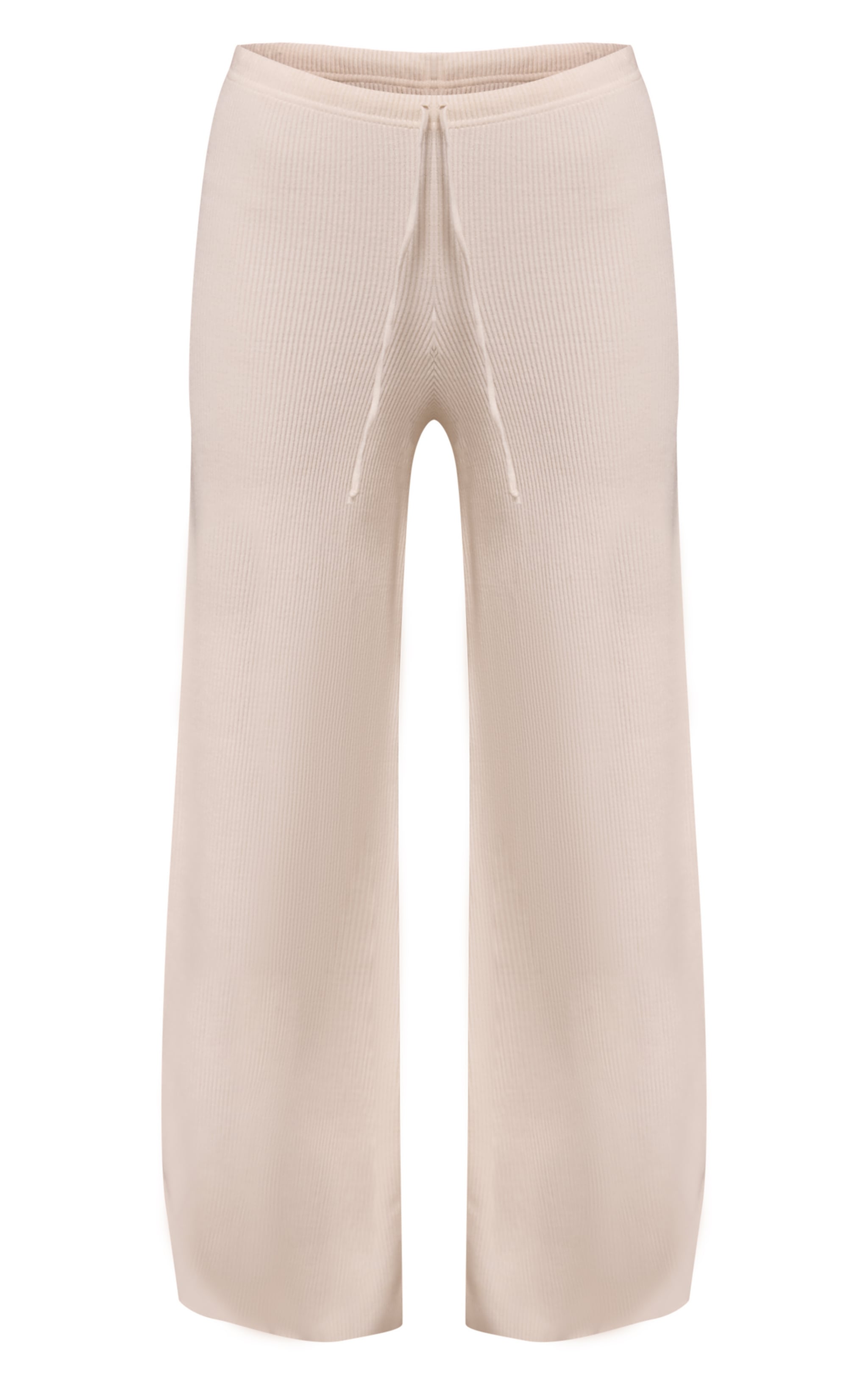 Cream Ribbed Wide Leg Knit Pants image 5