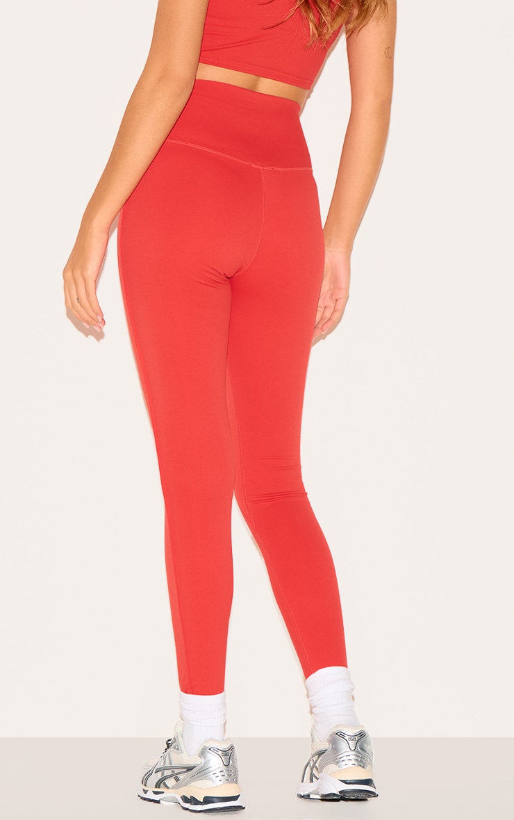  Red Sculpt Contrast Detail High Waist Gym Leggings image 3