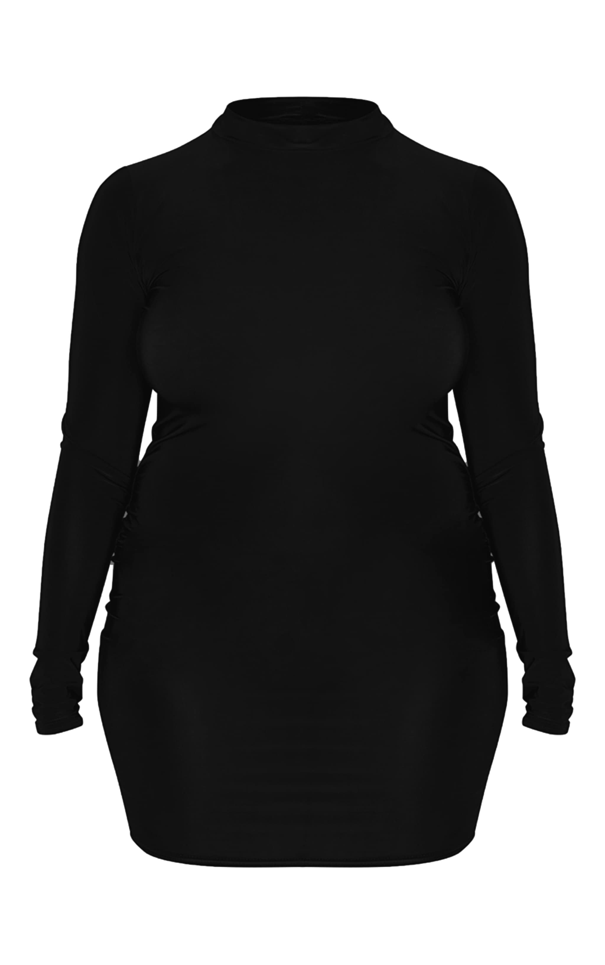 Plus Black Soft Touch Long Sleeve Cut Out Back Mini Dress image 5