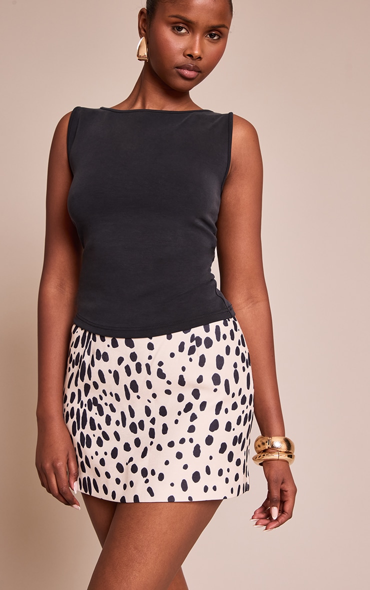 Cream Printed Woven A Line Mini Skirt image 2