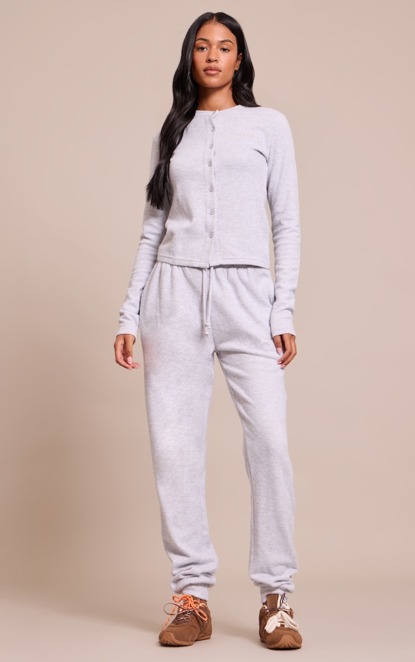 Tall Jogging très doux gris à broderie et ourlets resserrés