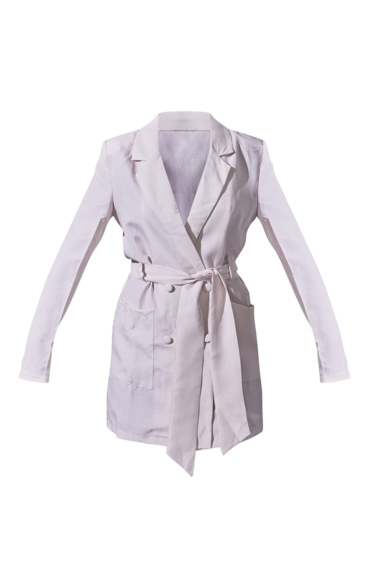 Nude Linen Long Sleeve Tie Waist Blazer Dress image 5