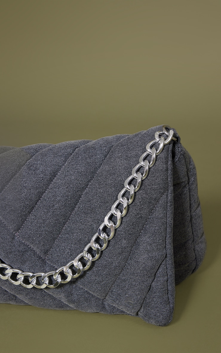 Grey Acid Wash Quilted Denim Shoulder Bag PrettyLittleThing AUS