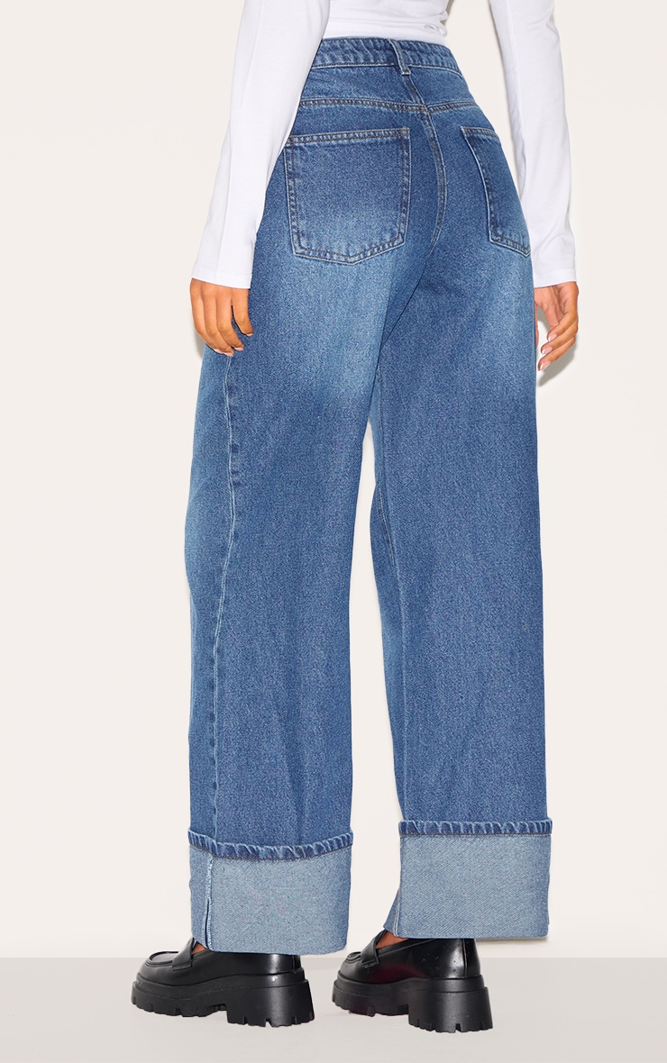 Tall Washed Blue Distressed Turn Up Hem Jeans image 3