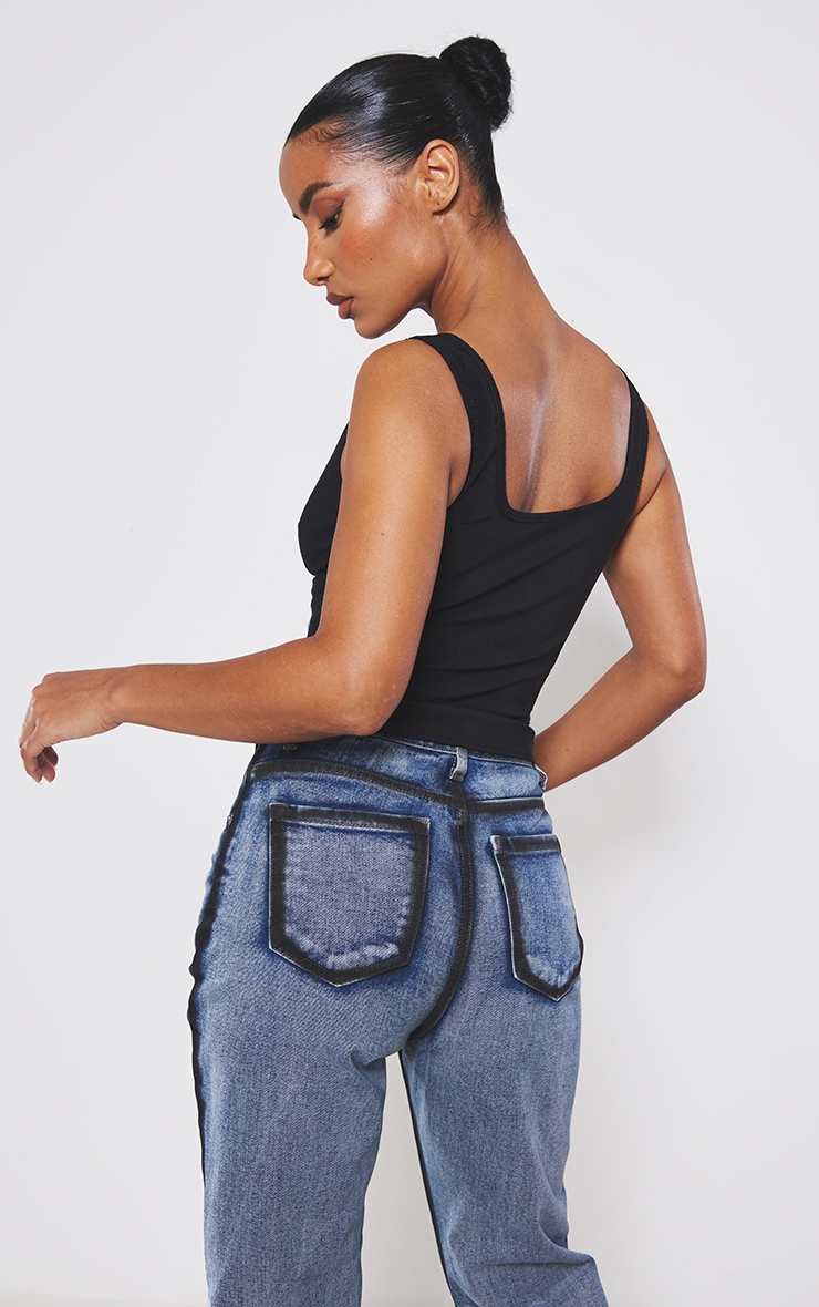 Black Stretch Woven Plunge Hook And Eye Corset Top image 2