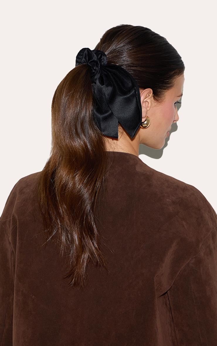 Black 2 Pack Satin Bow Scrunchie image 3