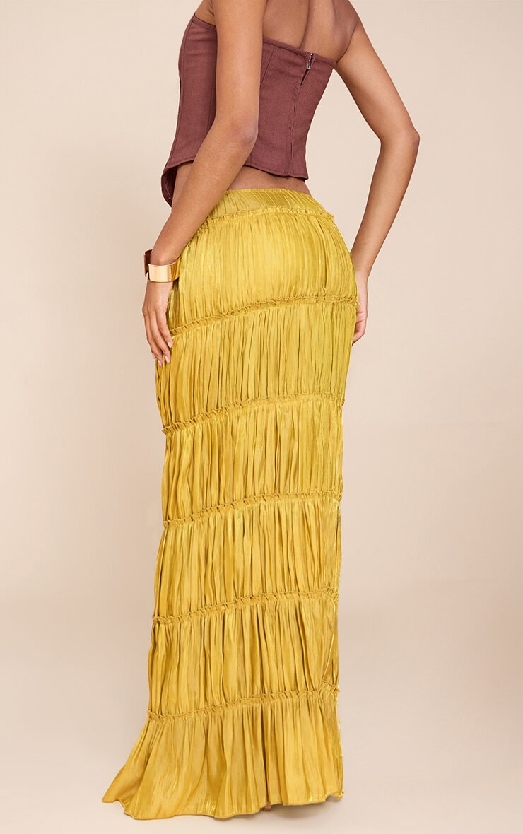 Chartreuse Drawstring Frill Tiered Maxi Skirt image 3
