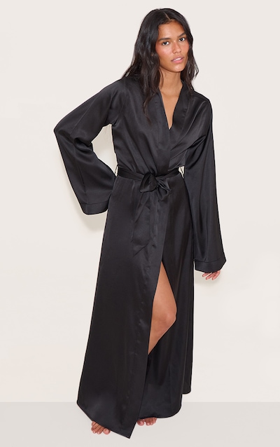 Black Satin Sleepwear Maxi Robe