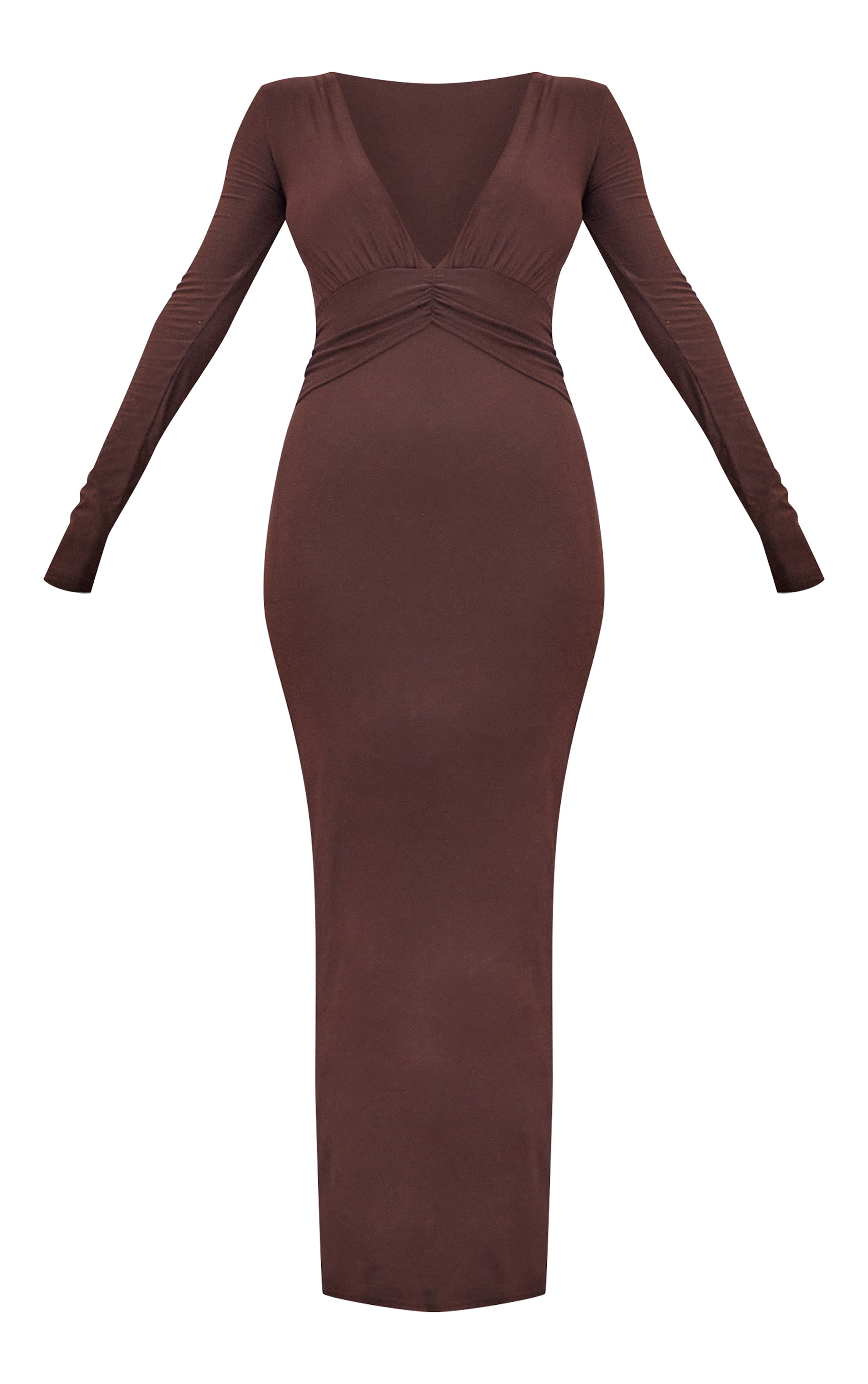 Robe longue douce marron chocolat à décolleté et torsade image 5