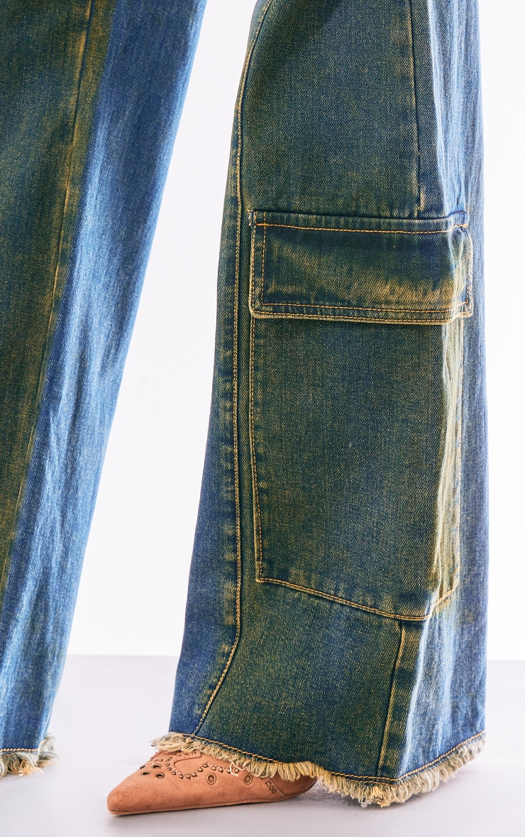 Indigo Vintage Wash Frayed Hem Pocket Detail Jeans image 4