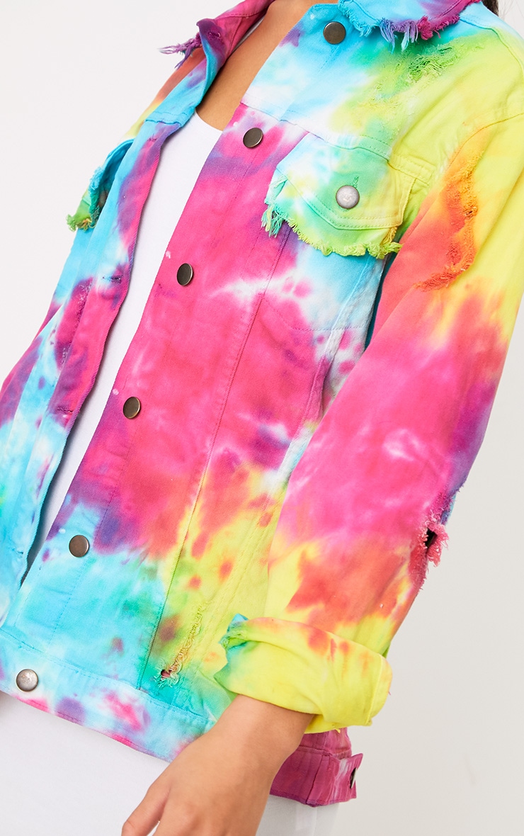 Reign Multi Tie Dye Distress Oversized Denim Jacket PrettyLittleThing USA