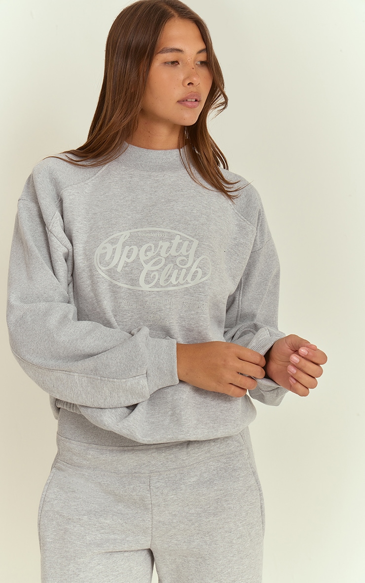Grey Marl Rib Panel Fleeceback Sweatshirt image 1