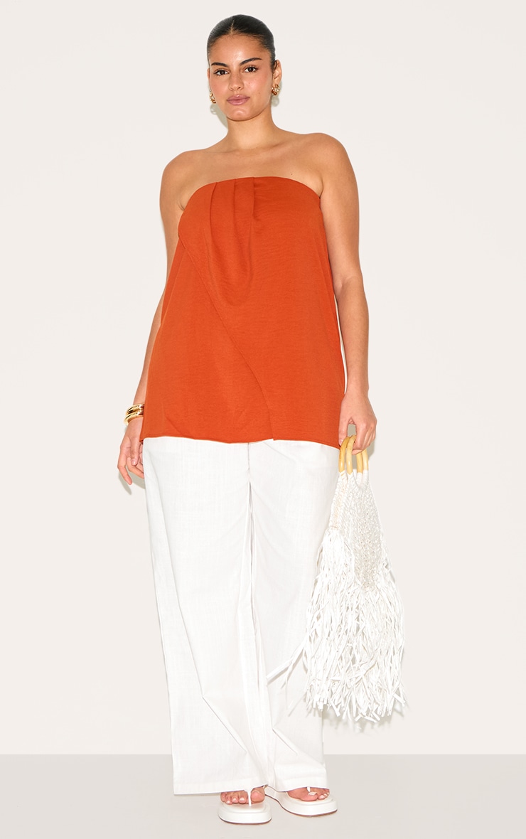 Plus Rust Floaty Woven Split Hem Bandeau Long Top image 3