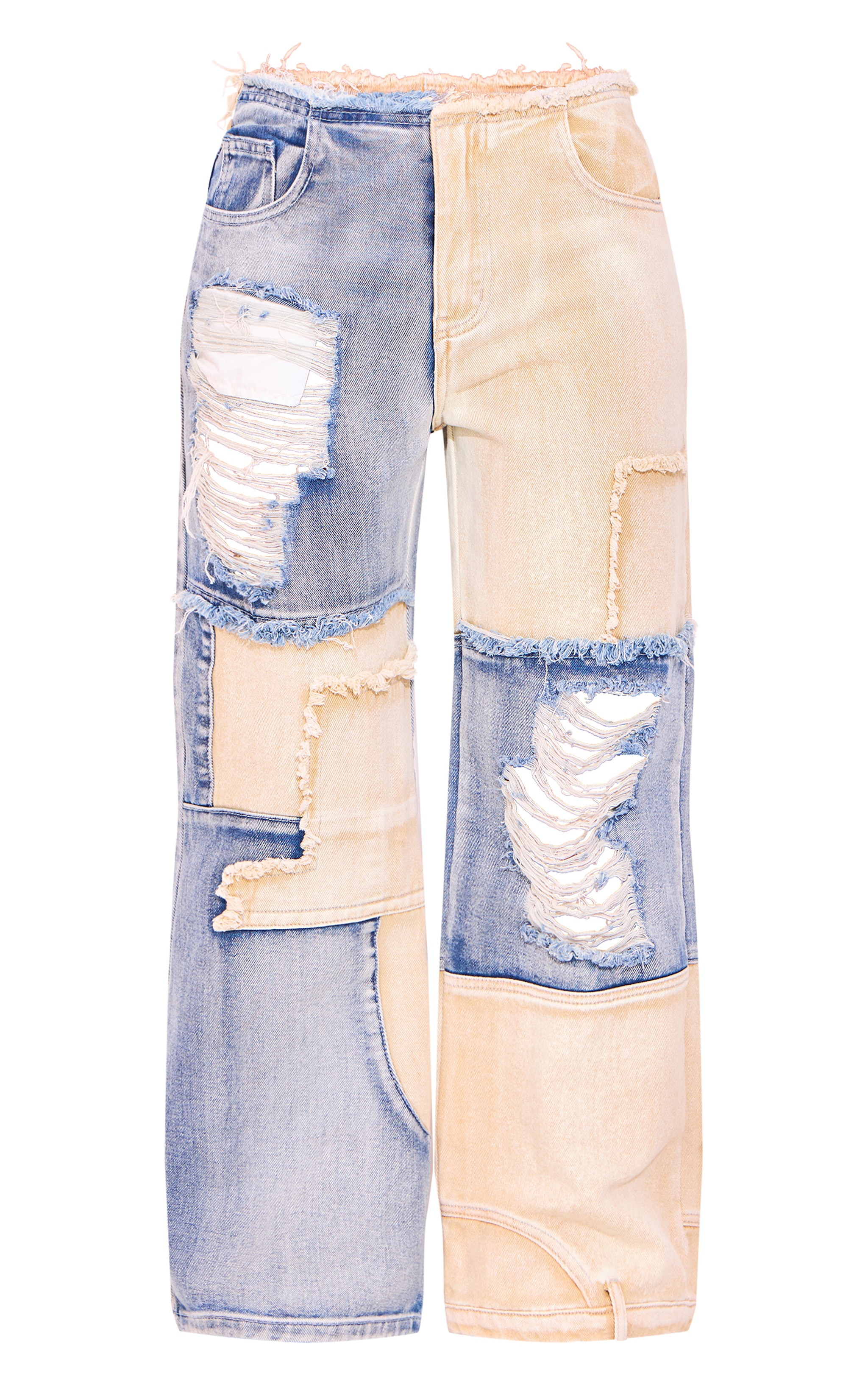 Petite Blue Denim Frayed Patchwork Wide Leg Jeans image 5