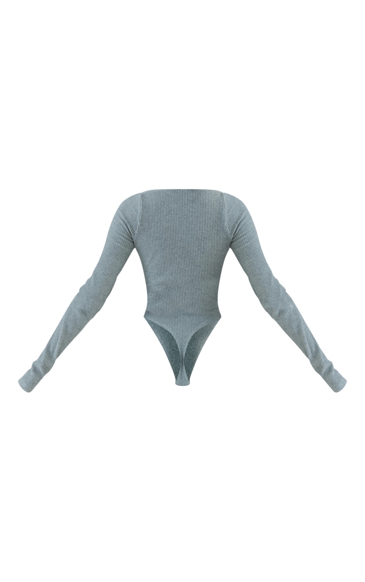 Grey Marl Rib Embroidered Square Neck Bodysuit image 5