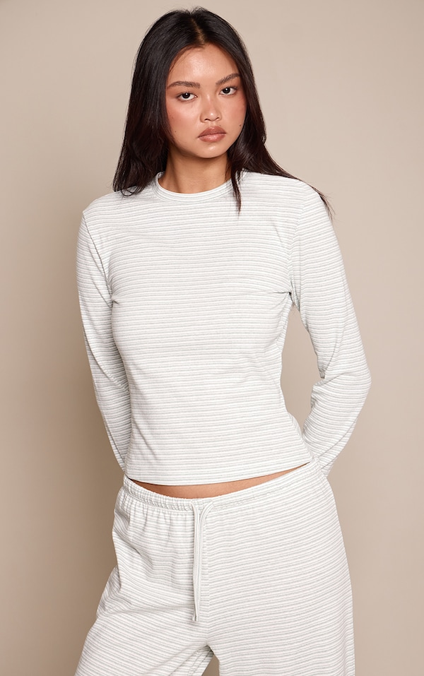 Green Cotton Striped Long Sleeve T-Shirt