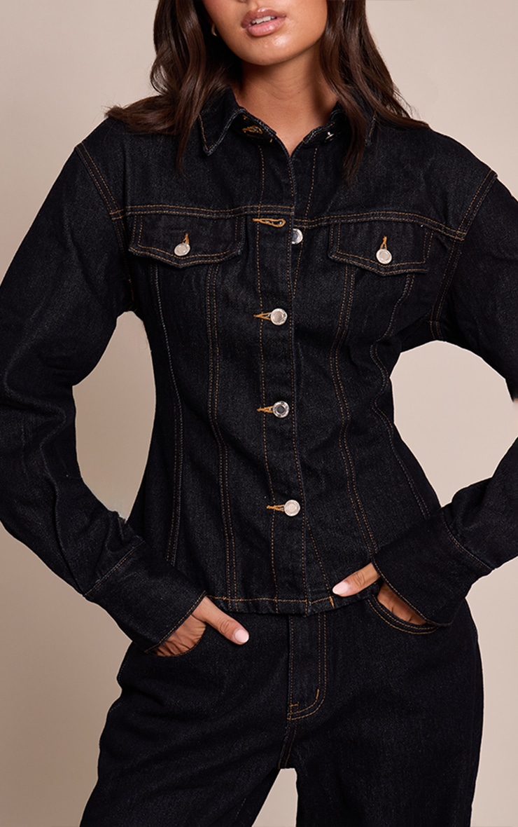 Raw Indigo Wash Long Sleeve Cinch Waist Denim Jacket image 4