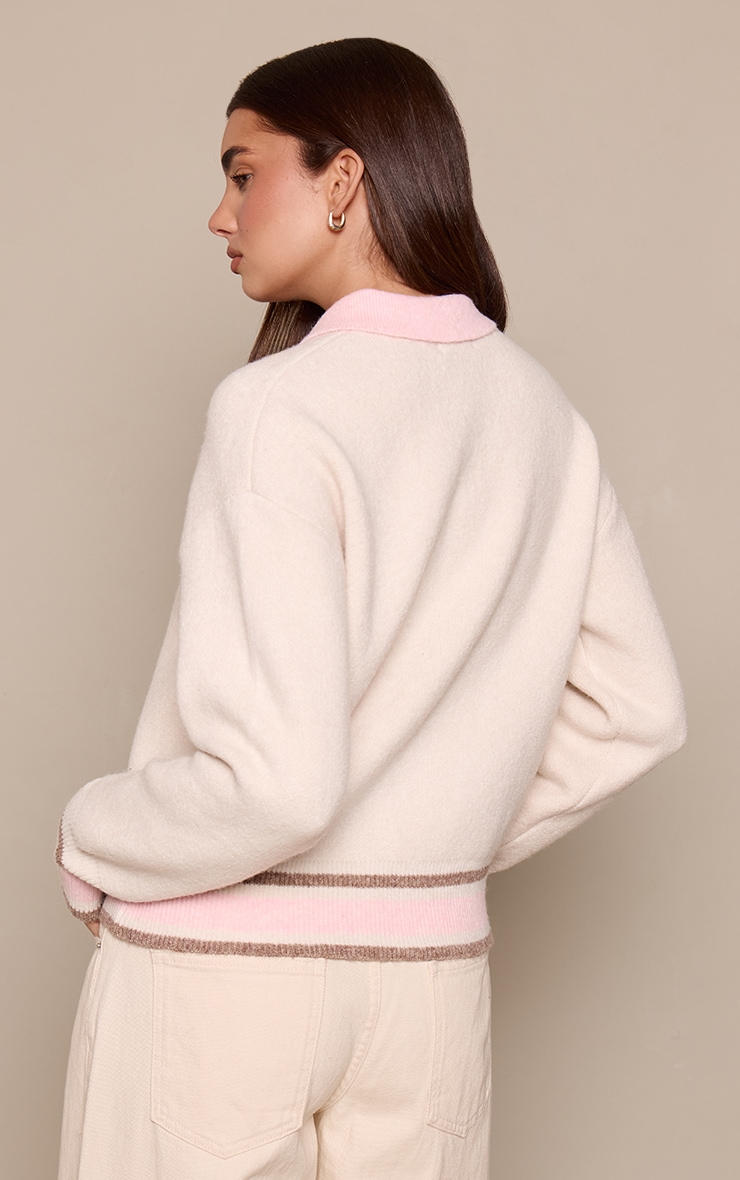 Brown Contrast Stripe Polo Neck Sweater  image 2