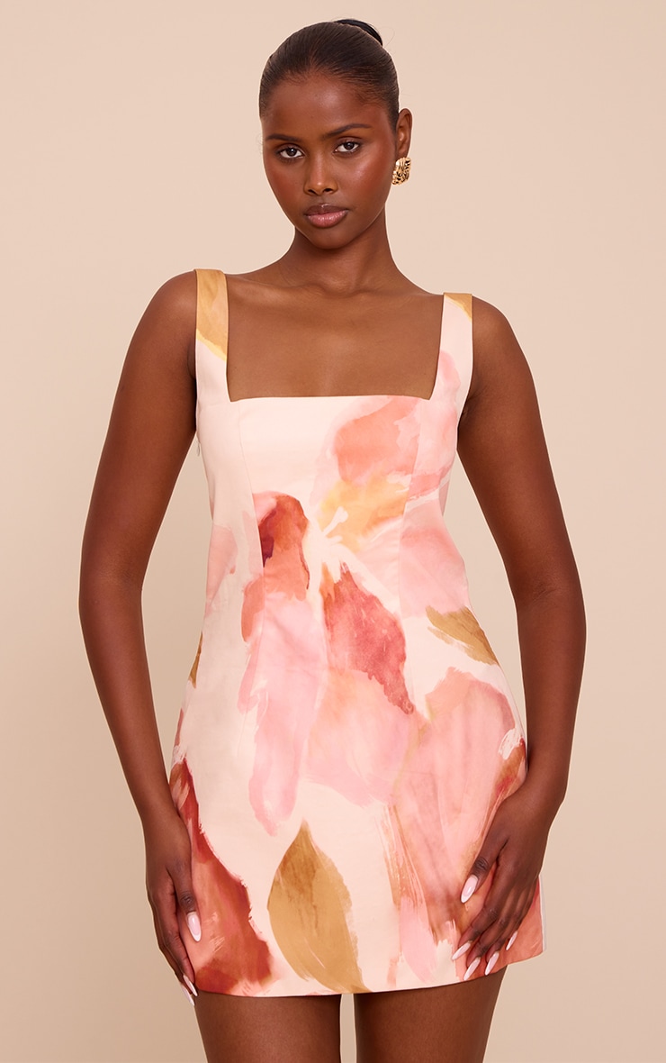 Pink Floral Abstract Print Woven A Line Shift Dress image 1
