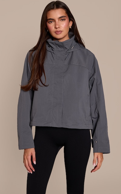 Veste coupe-vent gris anthracite froncée à col entonnoir