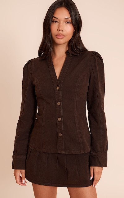 Dark Chocolate Cinched Waist Denim Shirt