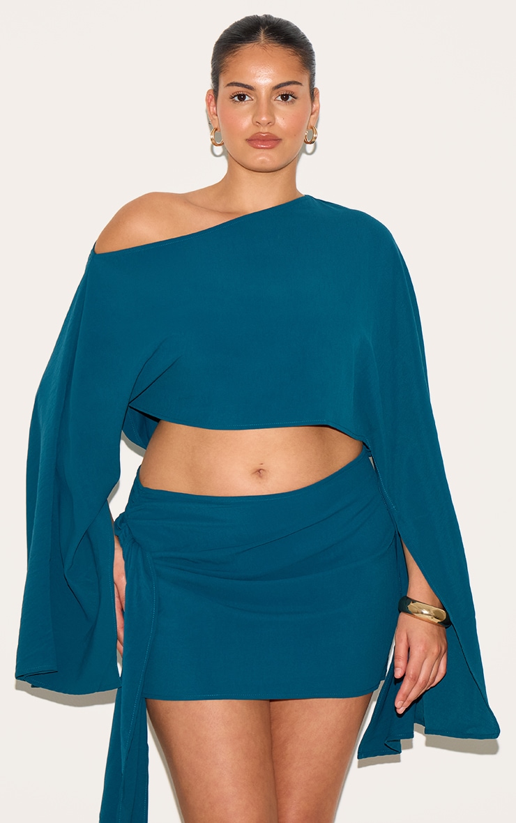 Plus Teal Floaty Woven Knot Side Mini Skirt image 4