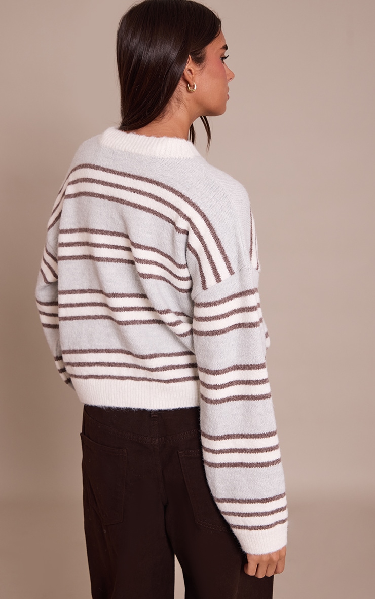 Grey Wool Blend Striped Cardigan image 2