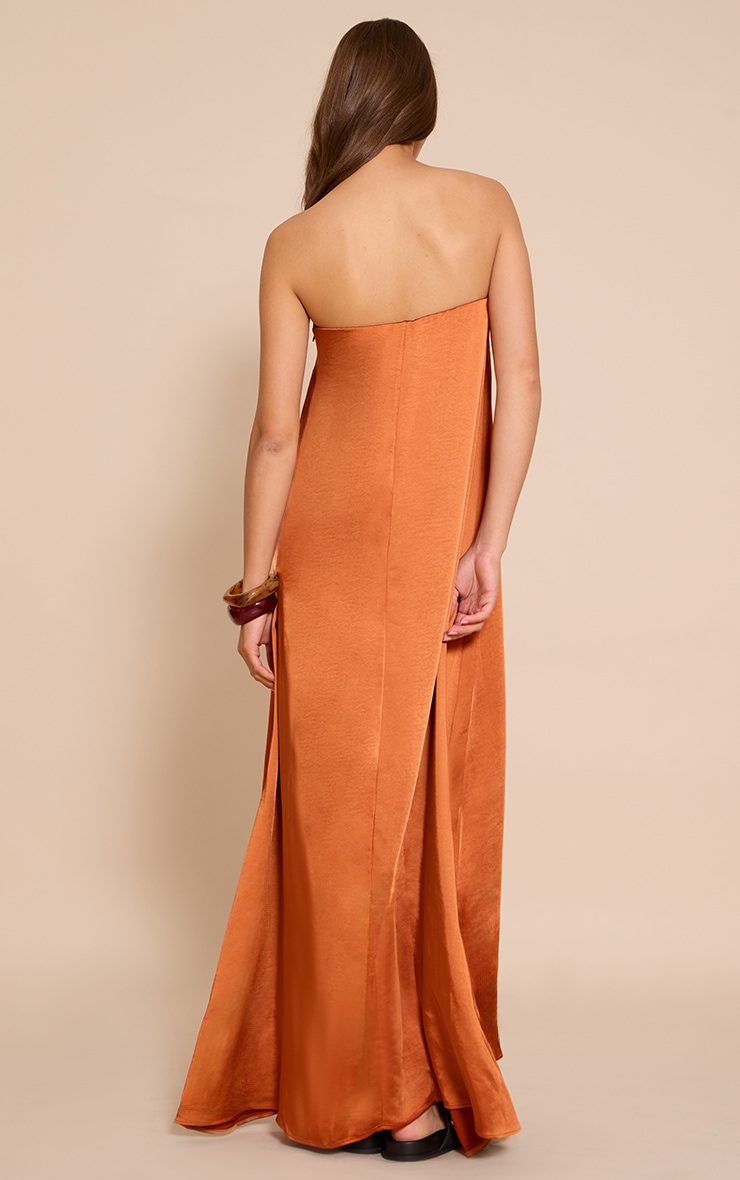 Rust Textured Satin Bandeau Column Dress image 2