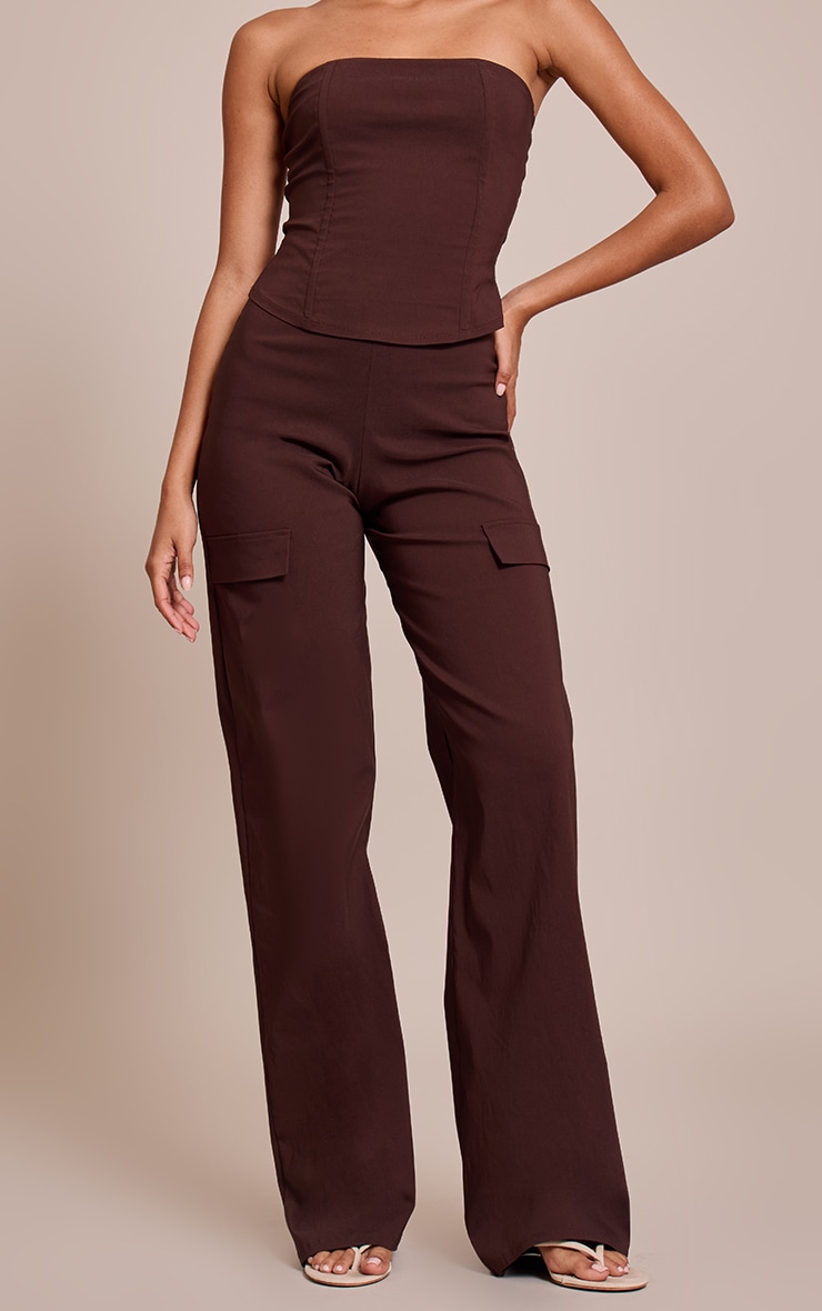 Dark Brown Stretch Woven Straight Leg Pants image 2