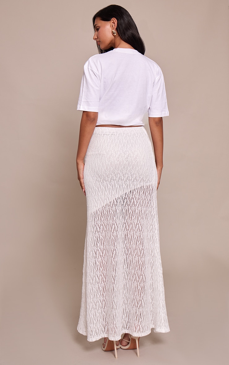 White Lace Asymmetric Maxi Skirt image 3