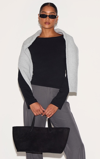 Black Crew Neck Flared Sleeve Long Top