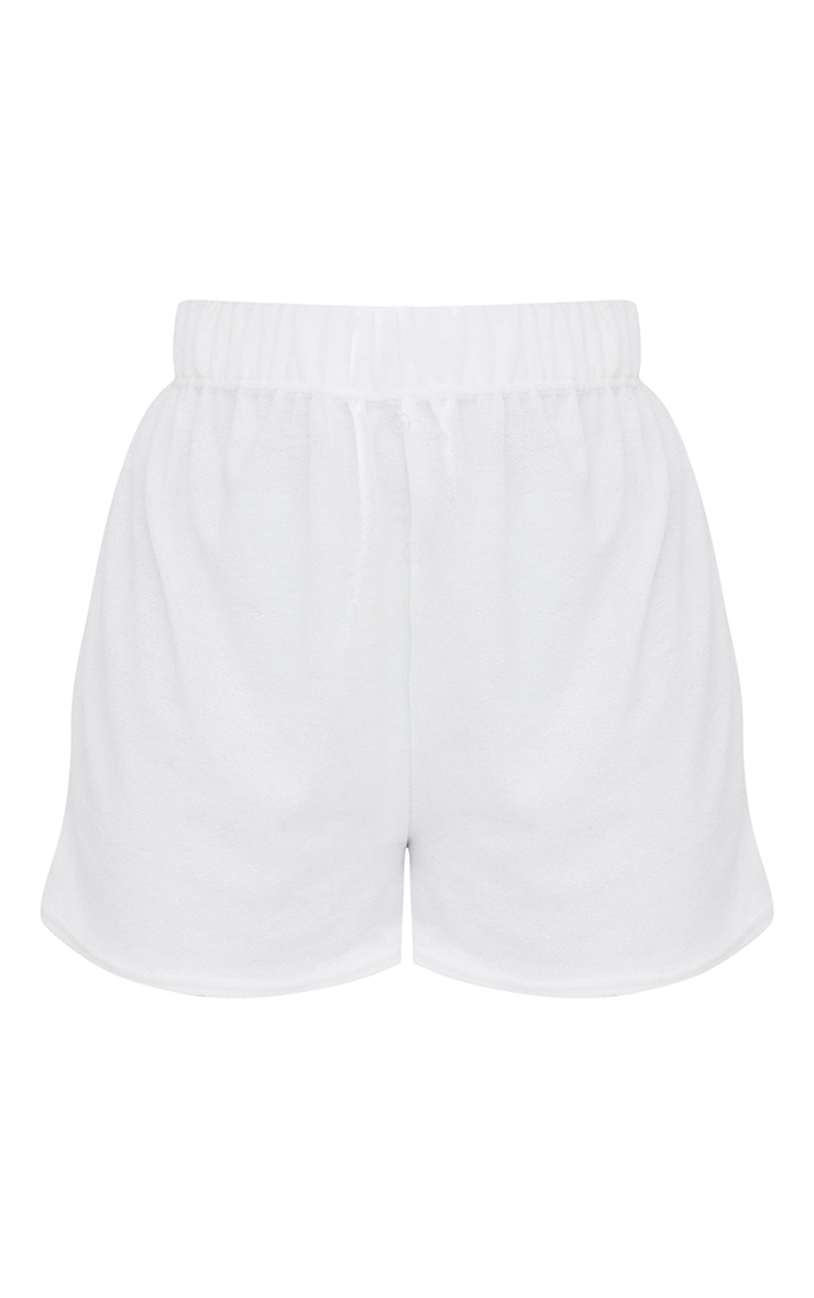 Plus White Towelling Button Up Floaty Shorts image 6