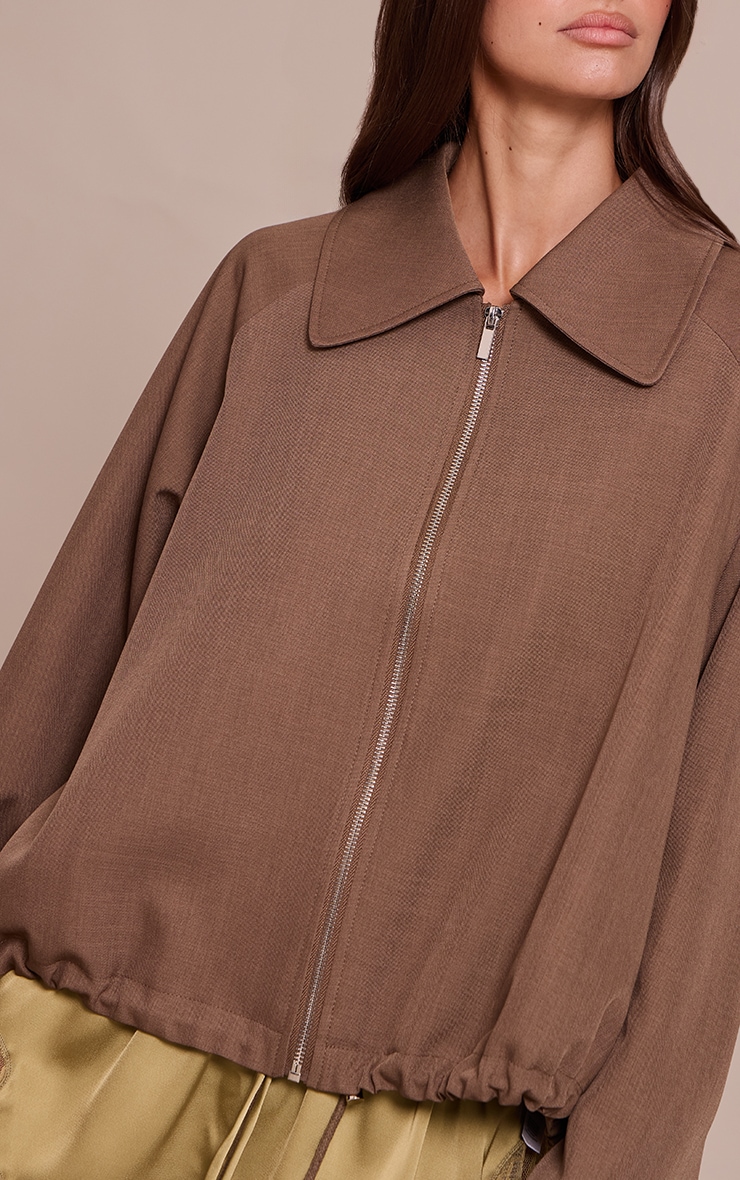 Mocha Utility Style Draw Cord Bomber Jacket image 4