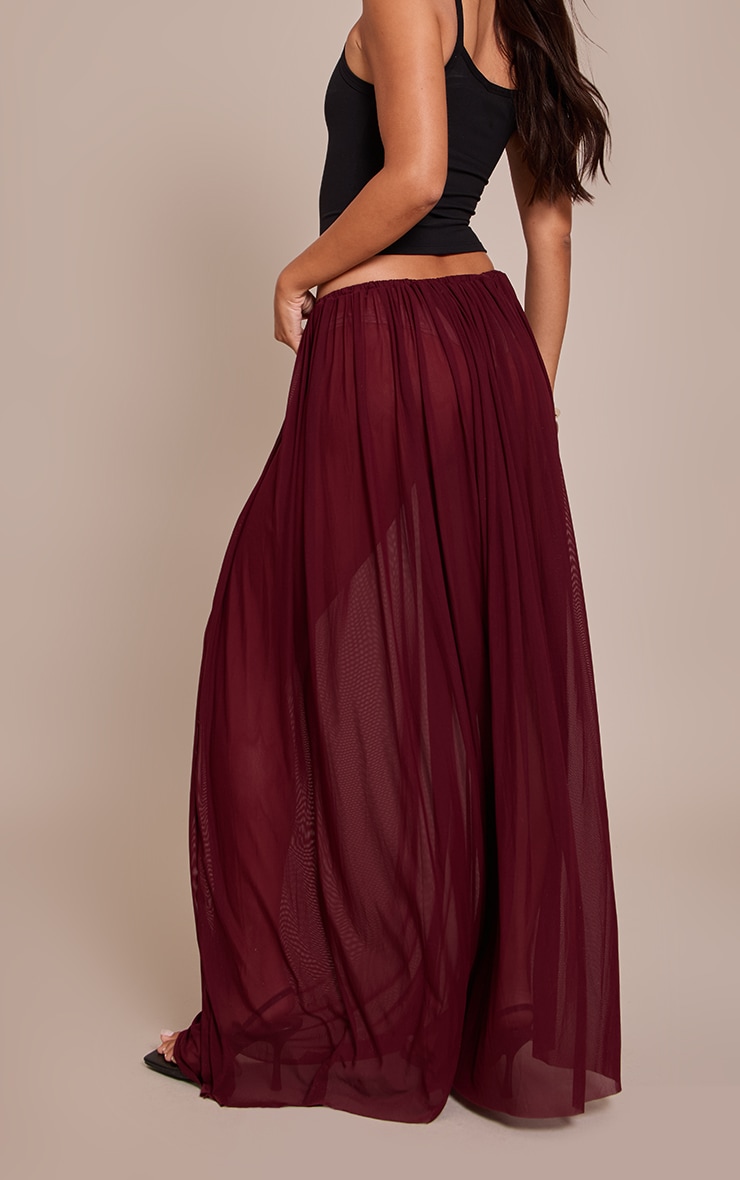 Wine Mesh Drape Maxi Skirt image 3