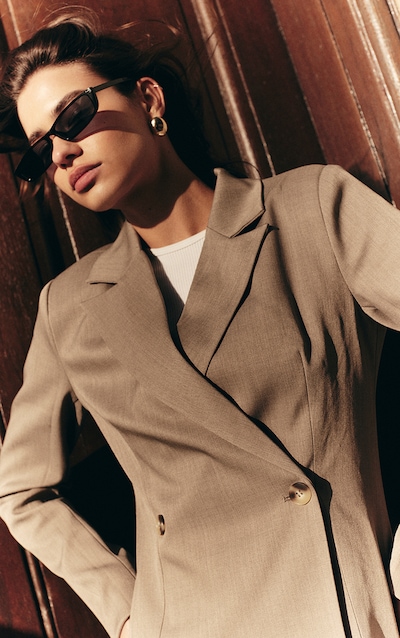 Mocha Brown Premium Tailored Woven Cinched Waist Fitted Blazer