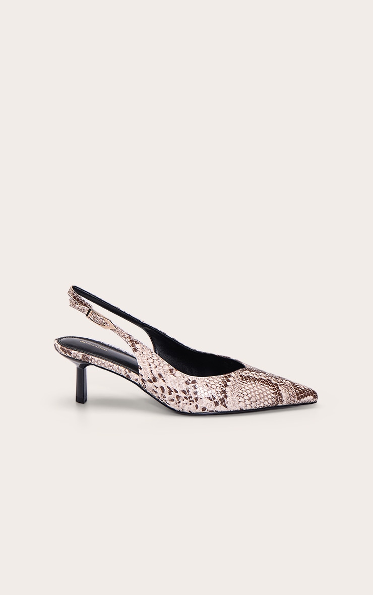 Escarpins non colorés effet serpent coupés en V à petit talon et bride derrière image 2