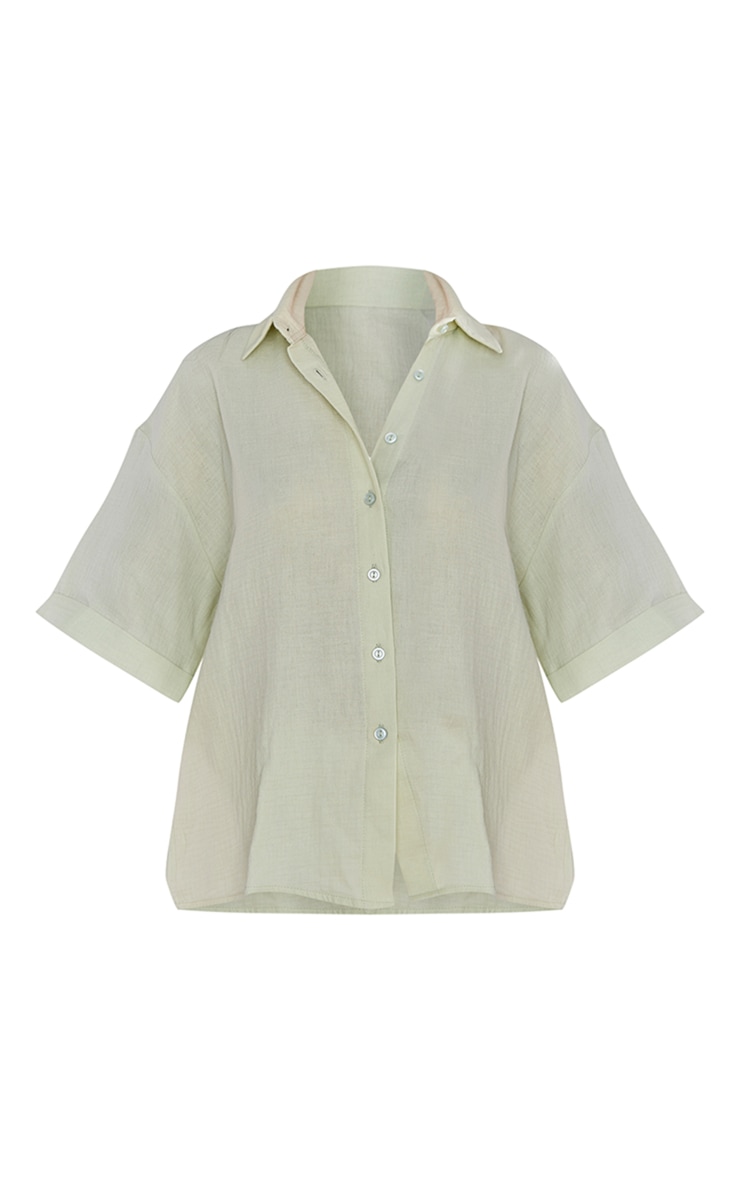 Sage Green Cheesecloth Textured Oversized Boxy Shirt image 5