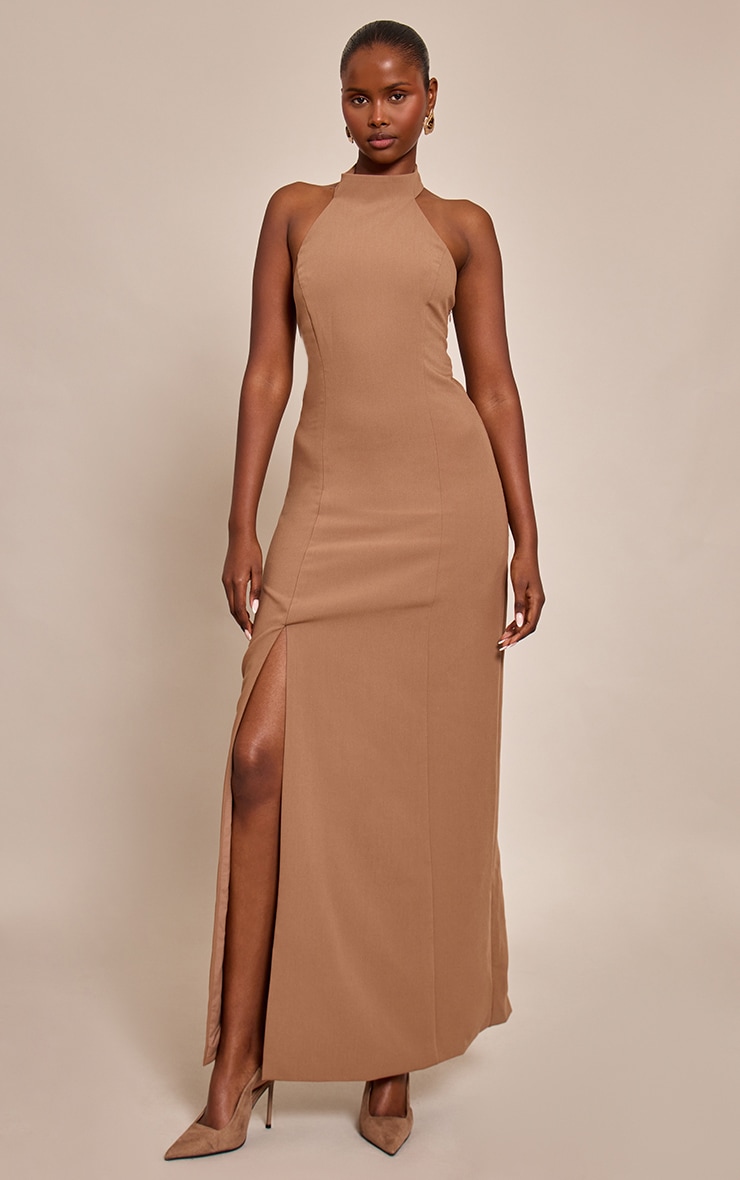 Robe longue de tailleur taupe sans manches image 1