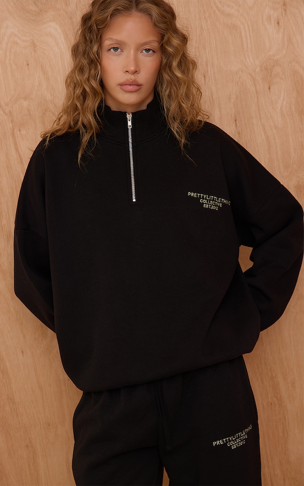 Black Prettylittlething Print Zip Front Hoodie