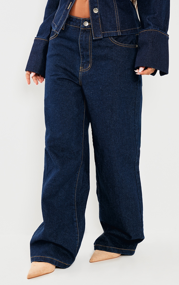 Petite Indigo Blue Wash Straight Leg Mid Rise Jeans image 2